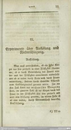 IX. Experimente über die Auflösung und Niederschlagung