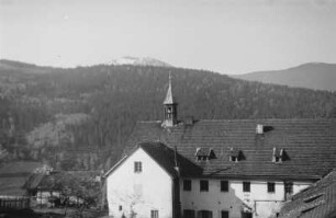 Ebenhof und Großer Arber : Blick über den Ebenhof bei Lohberg auf den verschneiten Großen Arber