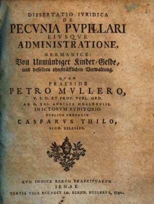 Diss. ... de pecunia pupillari