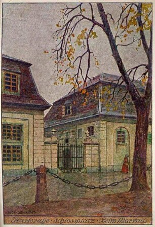 Postkartenalbum. "Karlsruhe - Schlossplatz - Beim Marstall". Schlossplatz mit Marstall