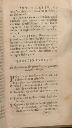 Quaestio LXXXVI. De oblationibus & primitiis, in quatuor articulos divisa.