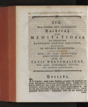 XVII. Ioa.Georg.Xav.Konenberg Nachtrag zu den Meditationen