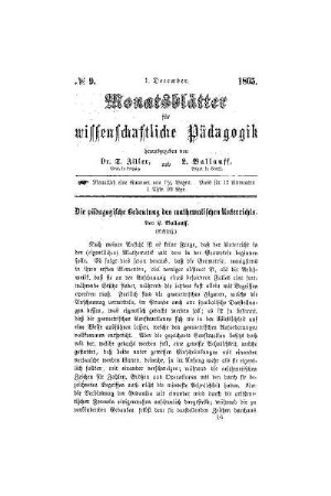 Die pädagogische Bedeutung des mathematischen Unterrichts : (Schluß)