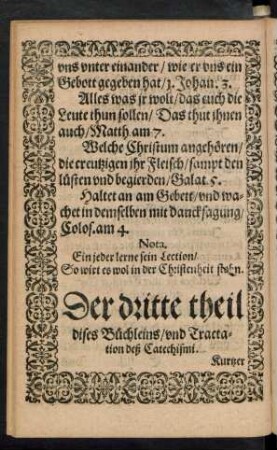 Der dritte theil dises Büchleins/ und Tractation deß Catechismi.