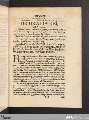 Disputatio Theologiae Biblicae, De Gratia Dei.