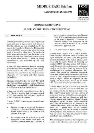 Diminishing returns : Algeria's 2002 legislative elections
