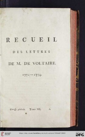 Recueil des lettres de M. de Voltaire 1772 - 1774