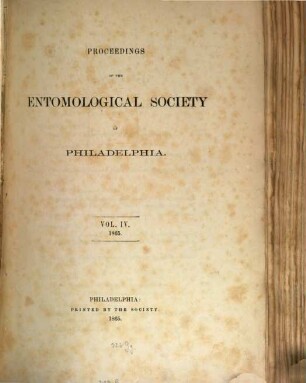 Proceedings of the Entomological Society of Philadelphia, 4. 1865