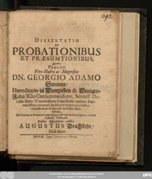 Dissertatio De Probationibus Et Praesumtionibus