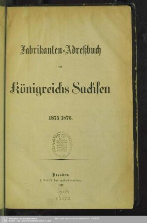 1875/76: Fabrikanten-Adreßbuch des Königreichs Sachsen