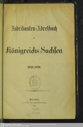 1875/76: Fabrikanten-Adreßbuch des Königreichs Sachsen