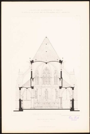 Dreischiffige Kirche: Querschnitt (aus: C. Schäfer, Die Bauhütte, Entwürfe im Stile des Mittelalters, 3. Bd., 1895, Blatt 20)
