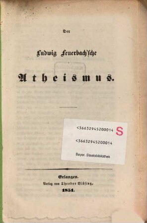 Der Ludwig Feuerbach'sche Atheismus