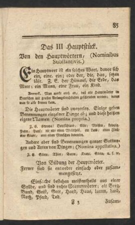 Das III Hauptstück. Von den Hauptwörtern, (Nominibus Substantivis.)