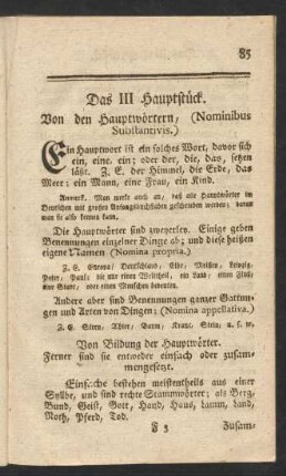 Das III Hauptstück. Von den Hauptwörtern, (Nominibus Substantivis.)