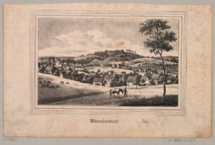 Ortsansicht von Wünschendorf (Wünschendorf-Dürrröhrsdorf-Dittersbach) östlich von Dresden, aus Sachsens Kirchen-Galerie von Hermann Schmidt, 4. Bd. 1840