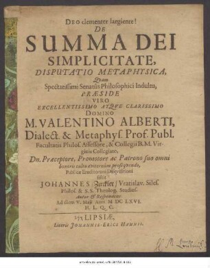 De Summa Dei Simplicitate, Disputatio Metaphysica