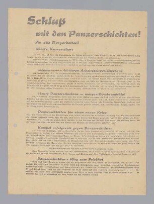 "Schluß mit den Panzerschichten"
