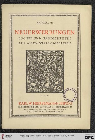 Nr. 643: Katalog: Neuerwerbungen - Bücher und Handschriften aus allen Wissensgebieten