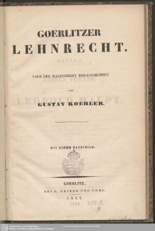 Görlitzer Lehnrecht : nach der Handschrift herausgegeben