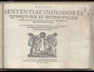 Johann Wanningus: Sententiae insigniores quinque, sex et septem vocum. Bassus