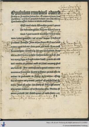 Opusculum remediorum adverse fortune