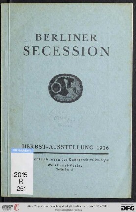 51: Ausstellung / Berliner Secession: Herbst-Ausstellung 1926 : 23. Okt. bis 15. Dez. 1926