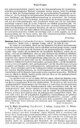 123, Karl Birnbaum. Der Aufbau der Psychose. Grundzüge der psychiatrischen Strukturanalyse. 1923