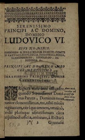 Serenissimo Principi Ac Domino, Domino Ludovico VI.