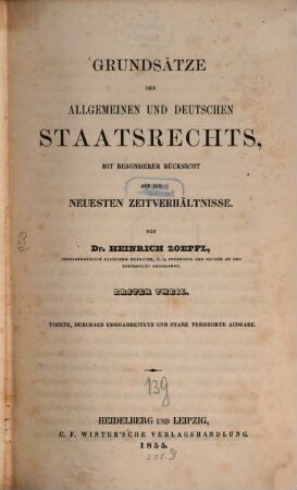 Grundsätze des gemeinen deutschen Staatsrechts : mit besonderer Rücksicht auf das allgemeine Staatsrecht und auf die neuesten Zeitverhältnisse, 1