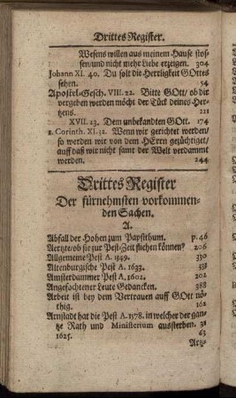 Drittes Register. Der fürnehmsten vorkommenden Sachen.
