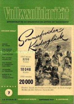 Mitteilungsblatt für Funktionäre der Volkssolidarität u.a. zur Feriengestaltung für Schulkinder