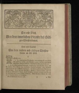 Der erste Theil. Von dem innerlichen Grunde des thätigen Christenthums.
