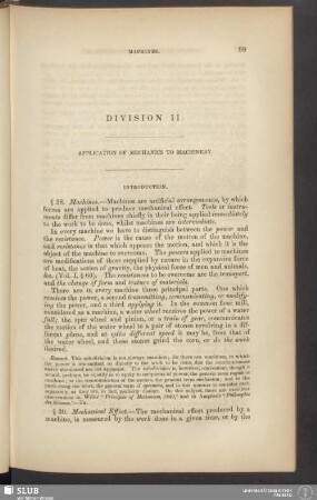 Division II. Application of mechanics to machinery