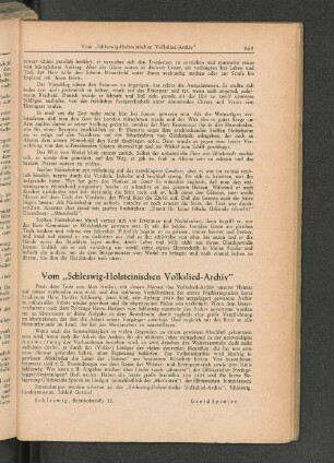 Vom "Schleswig-Holsteinischen Volkslied-Archiv"