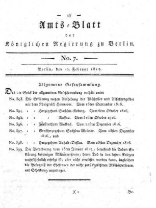 No. 7, 12. Februar 1816