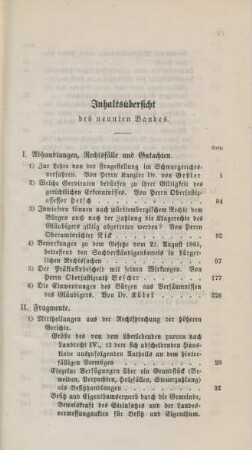 Inhaltsübersicht des neunten Bandes