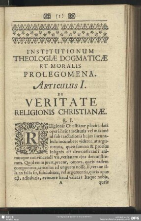 Articulus I. De Veritate Religionis Christianae