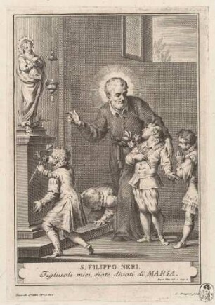 Der heilige Filippo Neri unterweist Kinder in der Verehrung der heiligen Jungfrau ("Figliuoli miei, siate divoti di Maria")