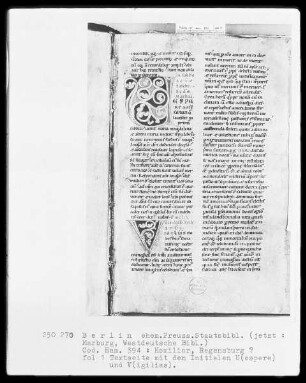 Homiliarium — Initialen V(espere) und V(igilias), Folio 1recto