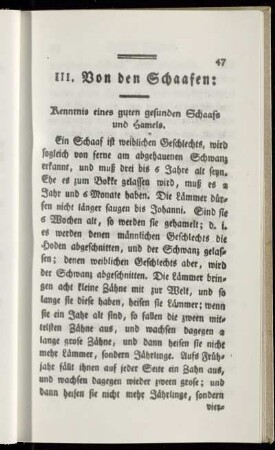 III. Von den Schaafen:[...]
