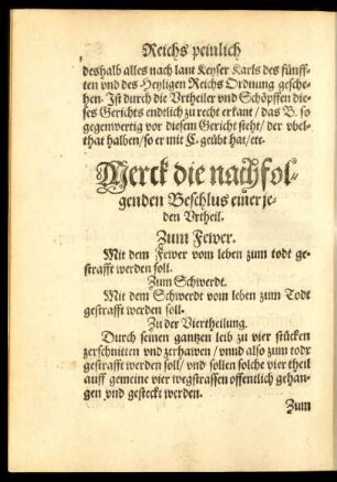 Merck die nachfolgenden Beschlus einer jeden Urtheil.