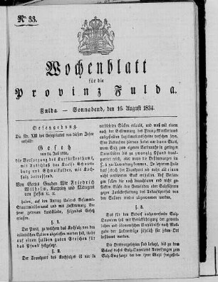 Nr. 33, Ausgabe vom 16. August 1834