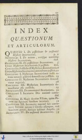 Index Quaestionum Et Articulorum.