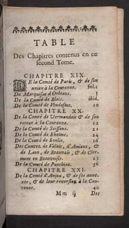 Table des Chapitres centenus en ce second Tome.