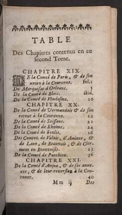 Table des Chapitres centenus en ce second Tome.
