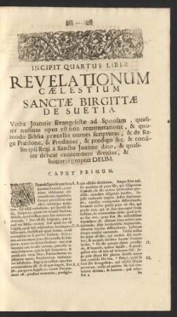 Incipit Quartus Liber Revelationum Caelestium Sanctae Birgittae De Suetia. Caput Primum. - Caput CXLIV.