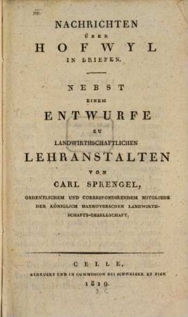 Nachrichten über Hofwyl in Briefen