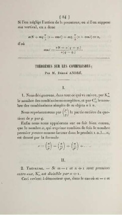 Théorèmes sur les combinaisons.