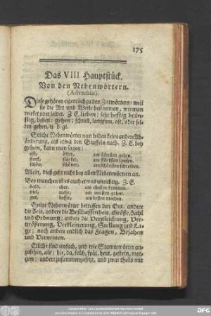 Das VIII Hauptstück. Von den Nebenwörtern. (Adverbiis).